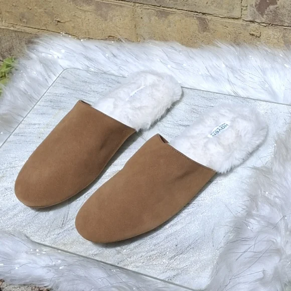 Haven Well Within Leather Brown Slippers Faux-Fur Lining Slides Women Size 9 - Picture 5 of 16